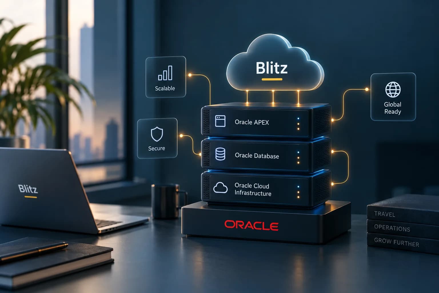 Blitz يعمل على Oracle APEX وOracle Database وOracle Cloud Infrastructure في طبقات متتالية